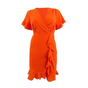 MICHAEL KORS WOMENS pullover FAUX-WRAP RUFFLE MINI with flutter sleeves